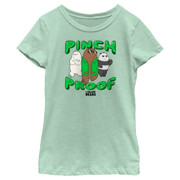 Girl's We Bare Bears St. Patrick's Day Pinch Proof  Graphic Tee Mint Medium