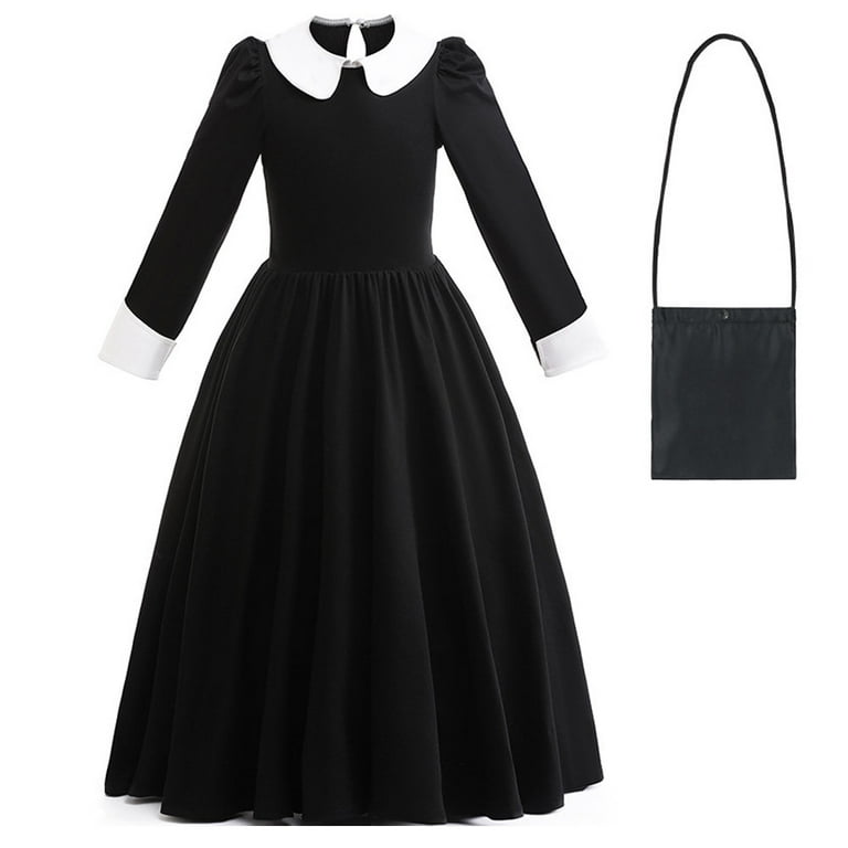 Girl's Wednesday Addams Dress Long Sleeve Peter Pan Collar Party