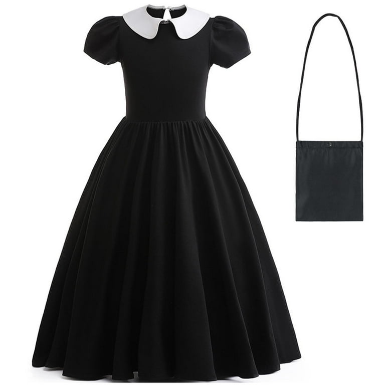 Wednesday Addams Costume Girls Peter Pan Collar Dress Short Sleeve