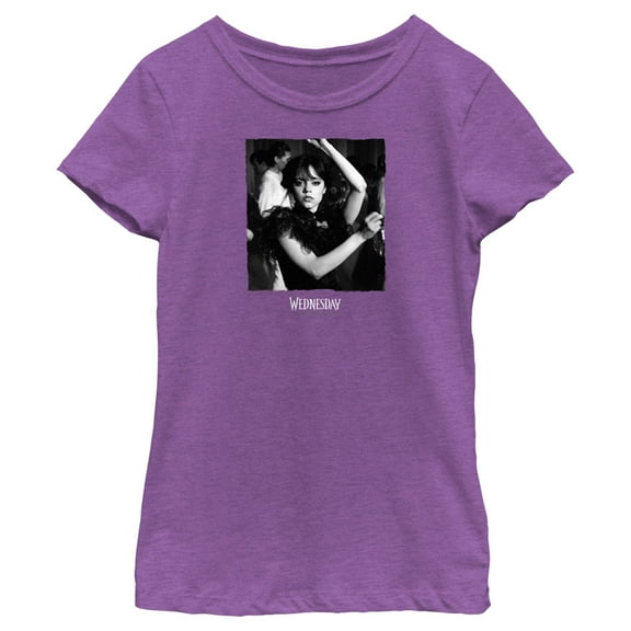 Girl's Wednesday Black and White Dance Scene Graphic Tee Purple Berry Large