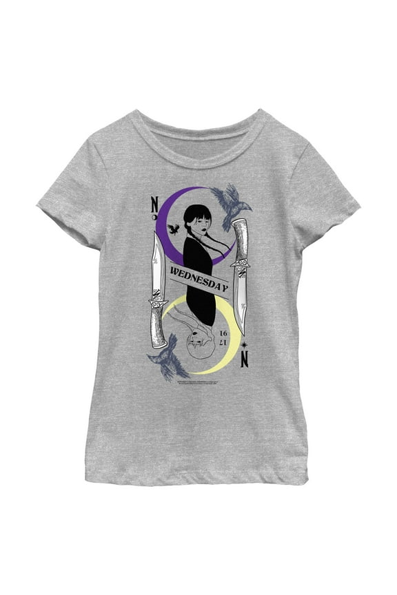 Girl's Wednesday Character Line Art Graphic Tee Athletic Heather Medium