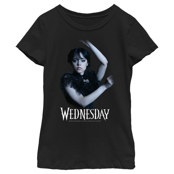 Girl's Wednesday Classic Dance Scene Logo  Graphic Tee Black Small