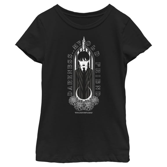 Girl's Wednesday Darkness My Old Friend  Graphic Tee Black Medium