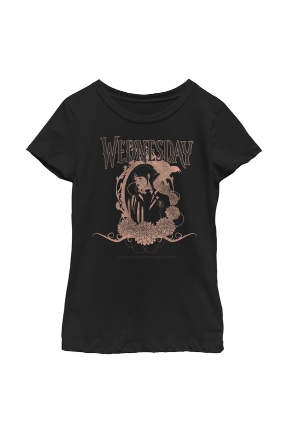Girl's Wednesday Floral Portrait Graphic Tee Black Large