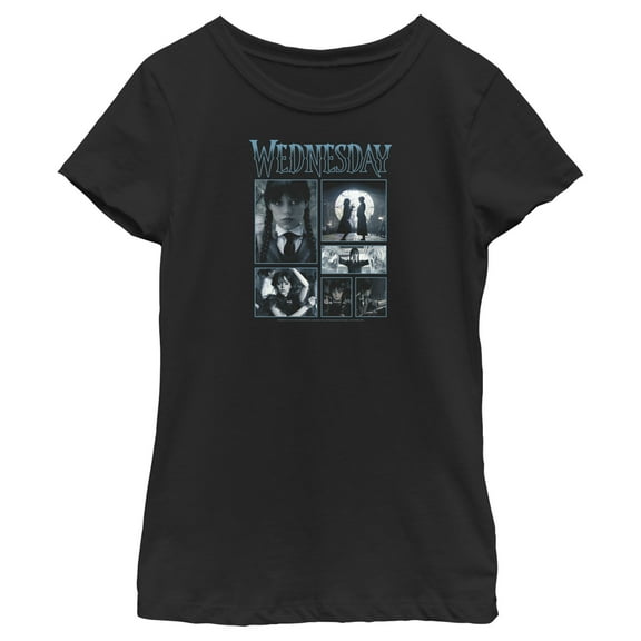 Girl's Wednesday Iconic Scenes  Graphic Tee Black Medium