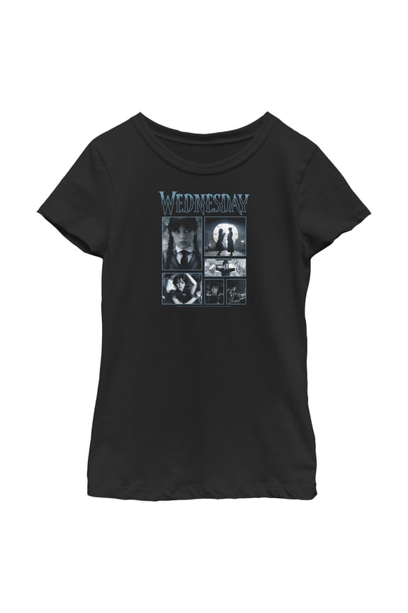 Girl's Wednesday Iconic Scenes  Graphic Tee Black Small
