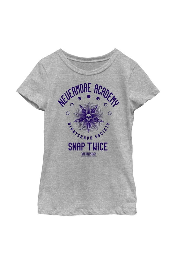Girl's Wednesday Nevermore Academy Nightshade Society Graphic Tee Athletic Heather Small