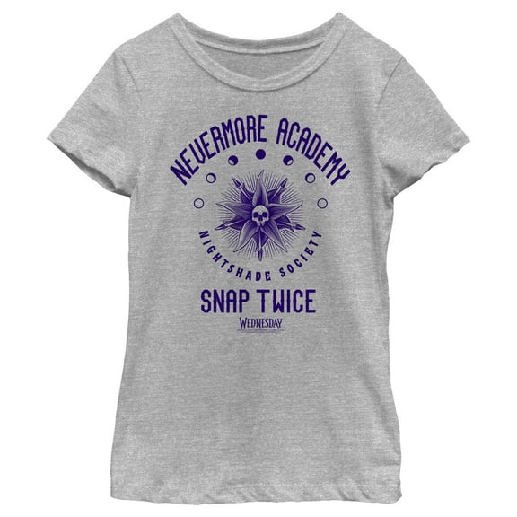 Girl's Wednesday Nevermore Academy Nightshade Society Graphic Tee Athletic Heather X Small
