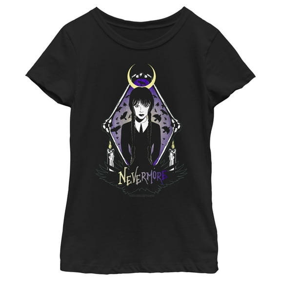 Girl's Wednesday Nevermore Portrait Graphic Tee Black X Large