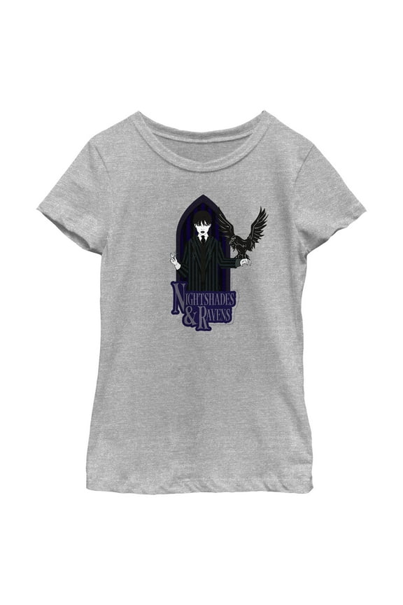 Girl's Wednesday Nightshades & Ravens  Graphic Tee Athletic Heather Medium