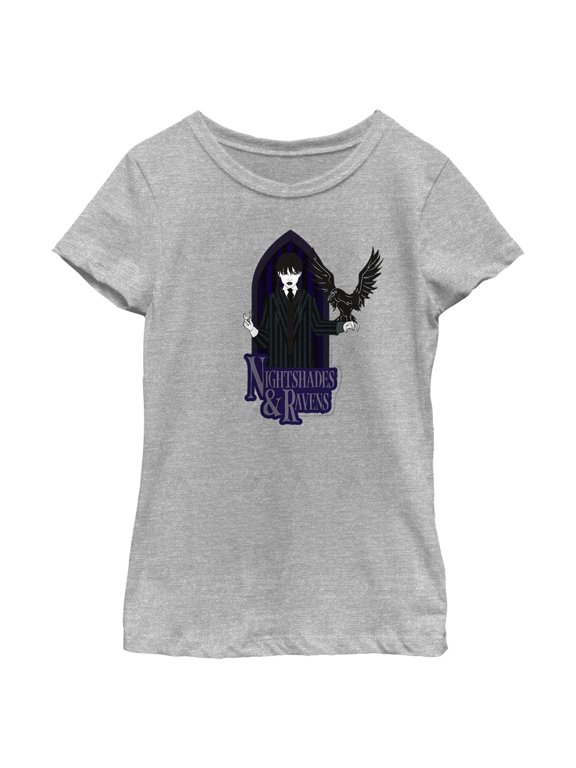 Girl's Wednesday Nightshades & Ravens Graphic Tee Athletic Heather Medium