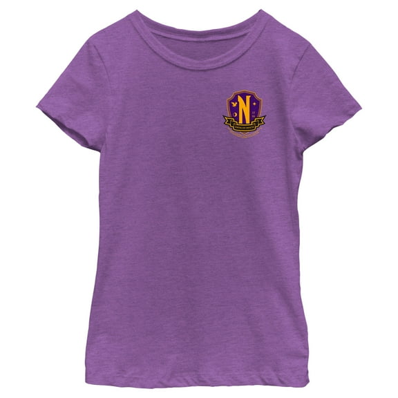Girl's Wednesday Small Nevermore Crest  Graphic Tee Purple Berry X Large