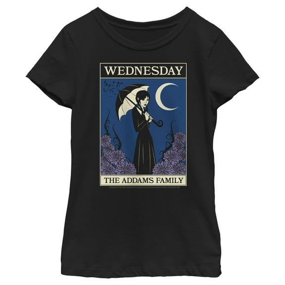 Girl's Wednesday The Addams Family Card  Graphic Tee Black Small