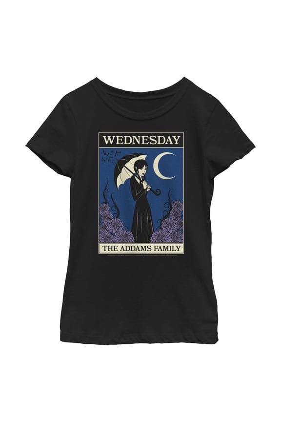 Girl's Wednesday The Addams Family Card Graphic Tee Black Small