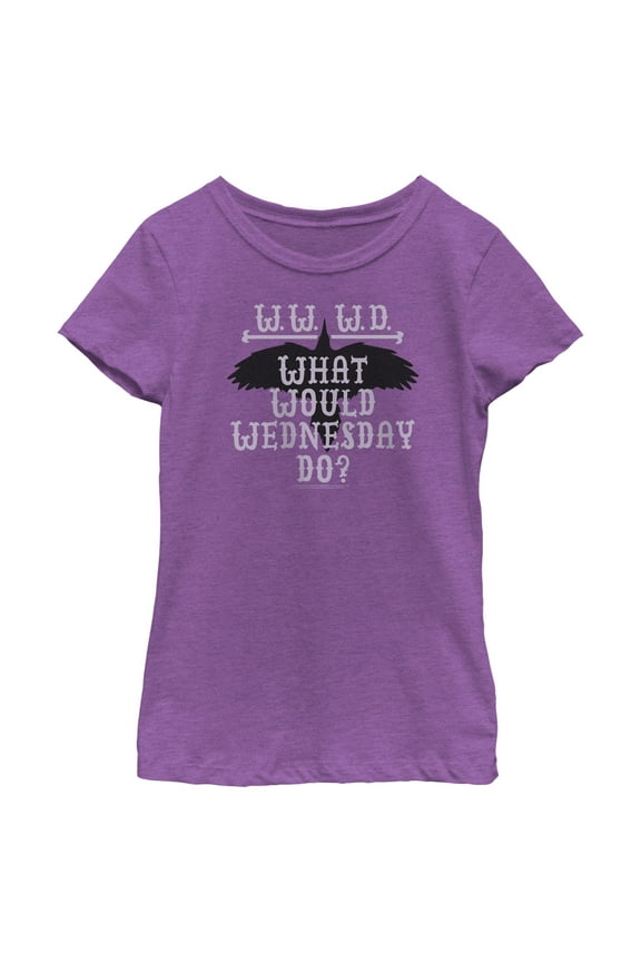 Girl's Wednesday WWWD What Would Wednesday Do Graphic Tee Purple Berry Medium