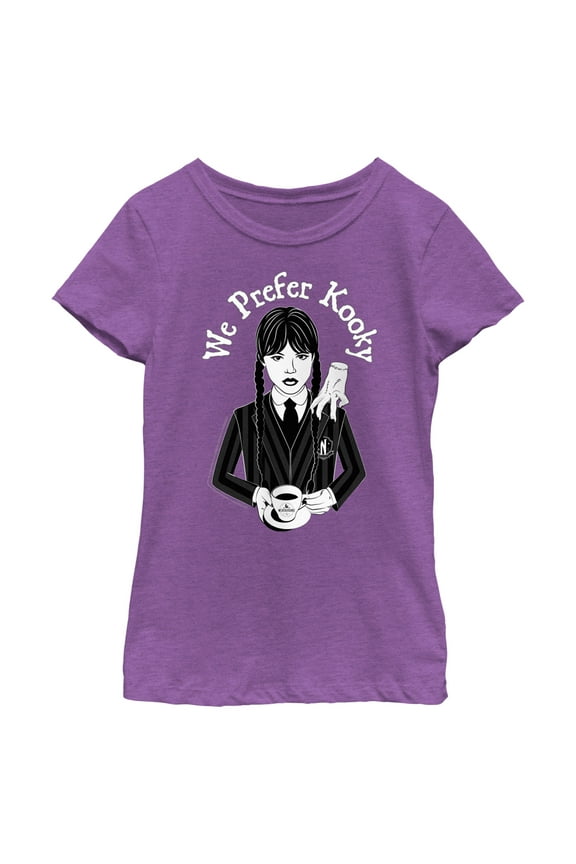 Girl's Wednesday We Prefer Kooky Graphic Tee Purple Berry Small