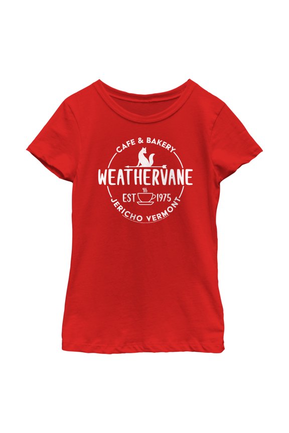 Girl's Wednesday Weathervane Cafe Logo  Graphic Tee Red X Large
