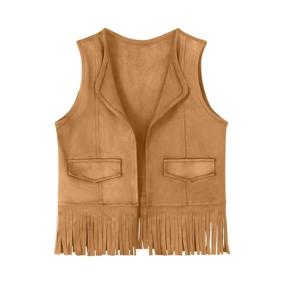 Girl's Western Outfit Fringe Vest Sleeveless Faux Suede Cowgirl Vest 70s Hippie Cowboy Chic Cardigan Jacket Boho Tops 3-89 Years