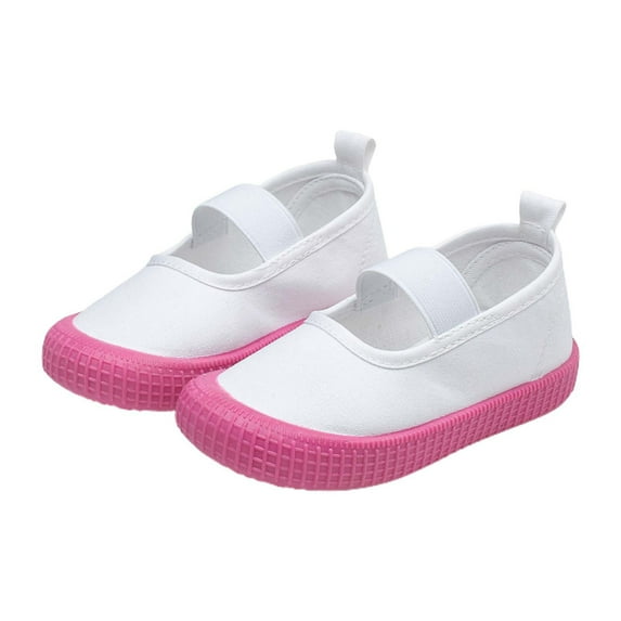 Girl's White Canvas Shoes for Kids Slip On Lightweight Sneakers Casual Non Slip Walking Running Shoes