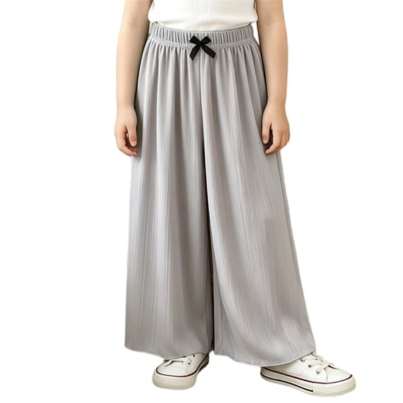 Girl's Wide Leg Cotton Trousers Elastic High Waist Casual Palazzo Pants Cute Bow Summer Vacation Outfits Comfy Travel Bottoms