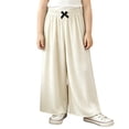 thumbnail image 1 of Girl's Wide Leg Cotton Trousers Elastic High Waist Casual Palazzo Pants Cute Bow Summer Vacation Outfits Comfy Travel Bottoms, 1 of 5