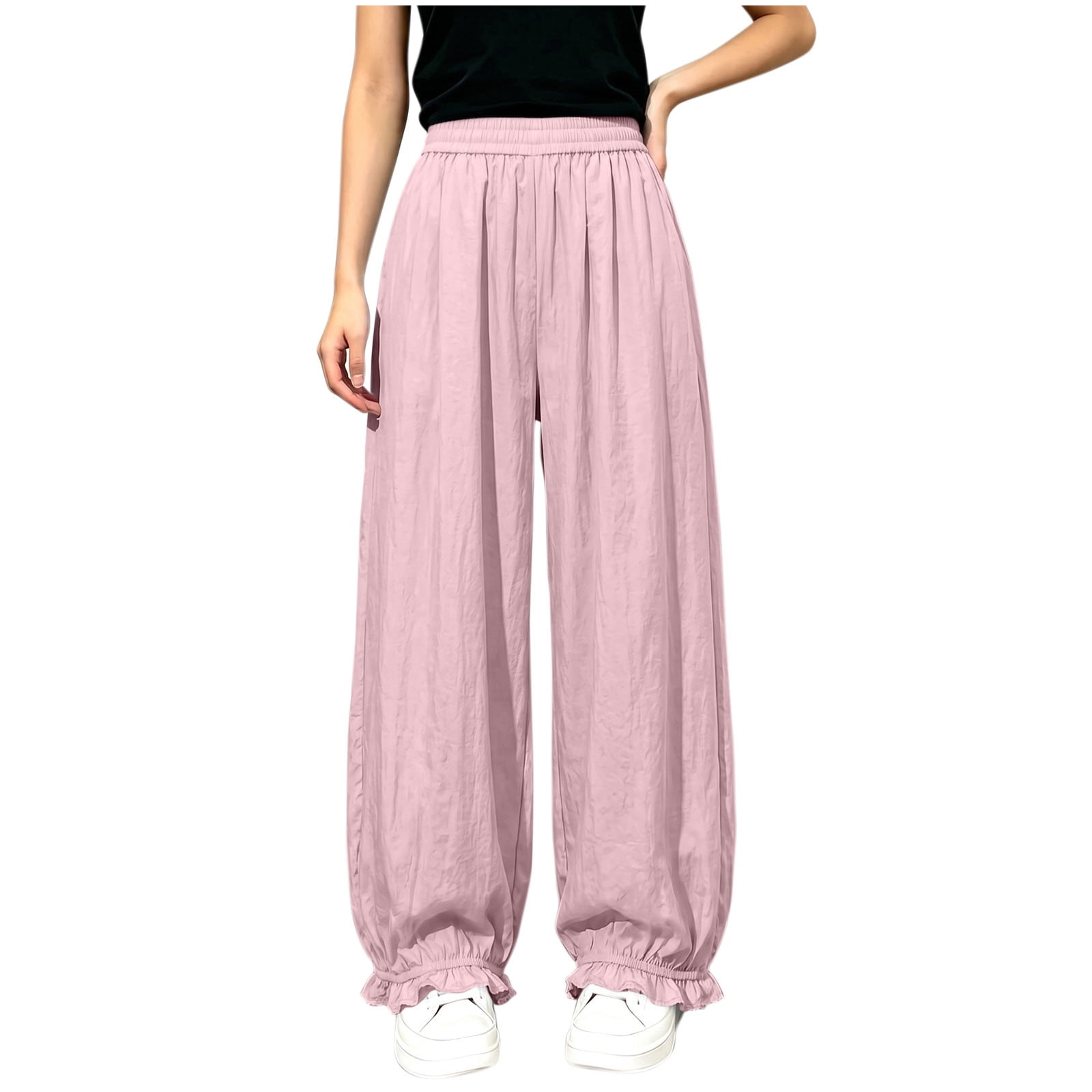 Girl's Wide Leg Pants Fashion Causal Baggy Flowy Y2k Trousers Elastic ...
