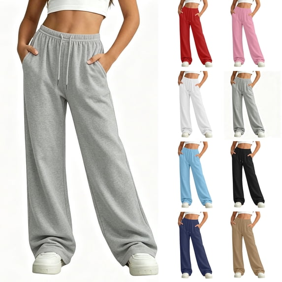 Girl's Wide Leg Sweatpants Elastic High Waisted Loose Pants with Pockets Solid Color Atheltic Casual Drawstring Sweat Pants 5-14 Years