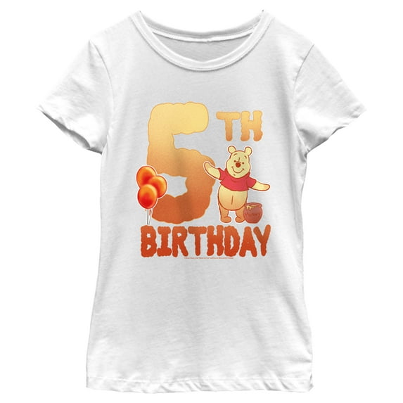 Girl's Winnie the Pooh 5th Birthday Pooh Bear Graphic Tee White Large