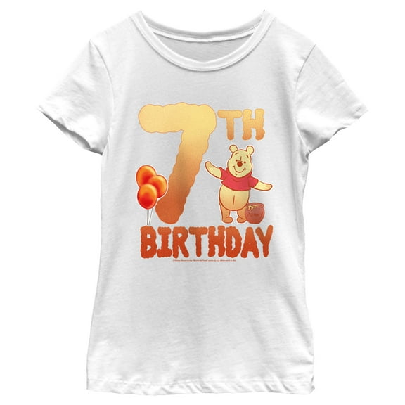 Girl's Winnie the Pooh 7th Birthday Pooh Bear  Graphic Tee White Medium