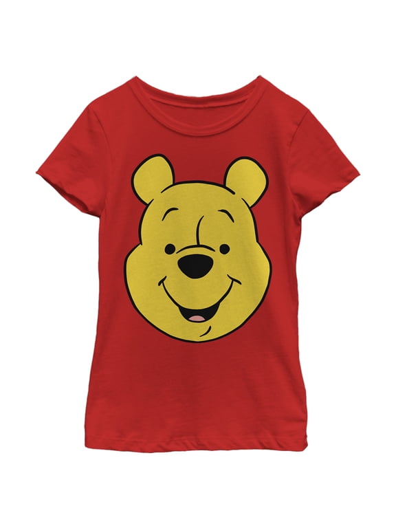 Girl's Winnie the Pooh Bear Big Face Graphic Tee Red Medium