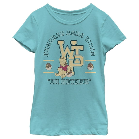 Girl's Winnie the Pooh Bear Collegiate Graphic Tee Tahiti Blue Medium