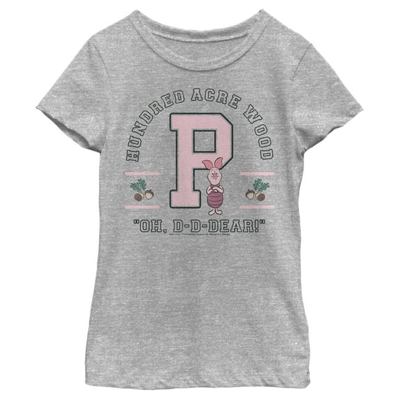 Girl's Winnie the Pooh Collegiate Piglet Graphic Tee Athletic Heather Large