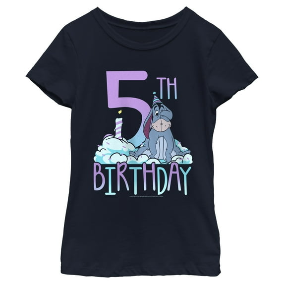 Girl's Winnie the Pooh Eeyore 5th Birthday Graphic Tee Navy Blue Large