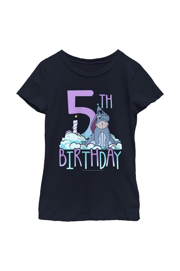 Girl's Winnie the Pooh Eeyore 5th Birthday Graphic Tee Navy Blue Small
