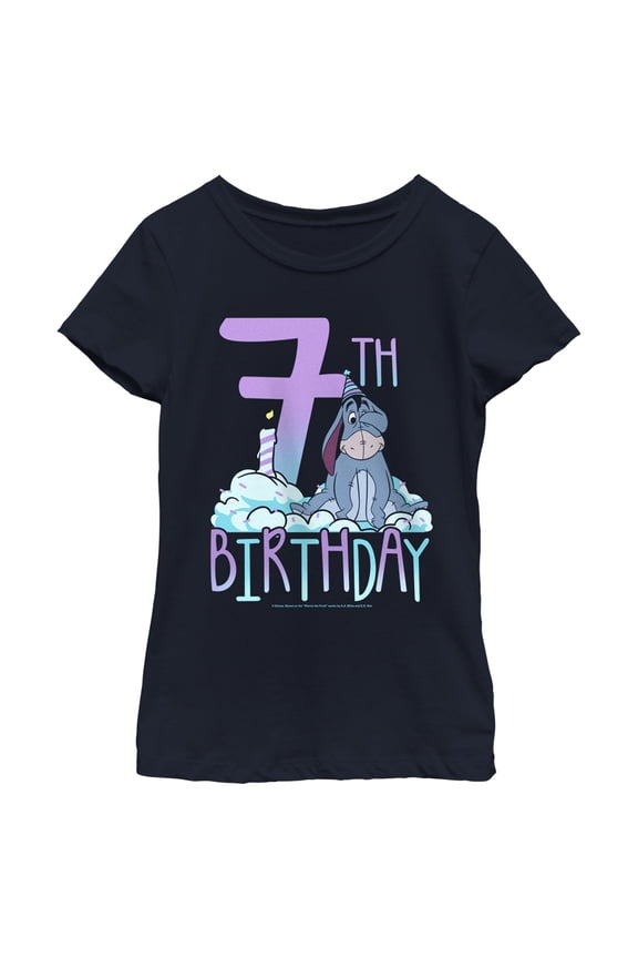 Girl's Winnie the Pooh Eeyore 7th Birthday Graphic Tee Navy Blue Medium