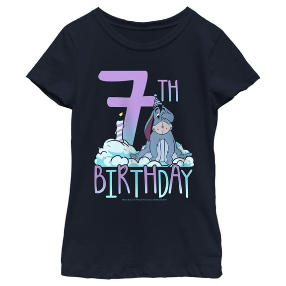 Girl's Winnie the Pooh Eeyore 7th Birthday  Graphic Tee Navy Blue Small
