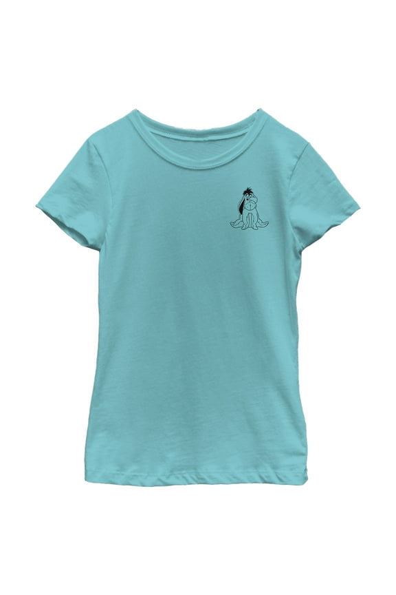 Girl's Winnie the Pooh Eeyore Pocket Sketch  Graphic Tee Tahiti Blue Medium
