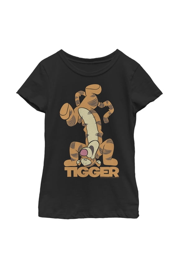 Girl's Winnie the Pooh Handstand Tigger Graphic Tee Black Small