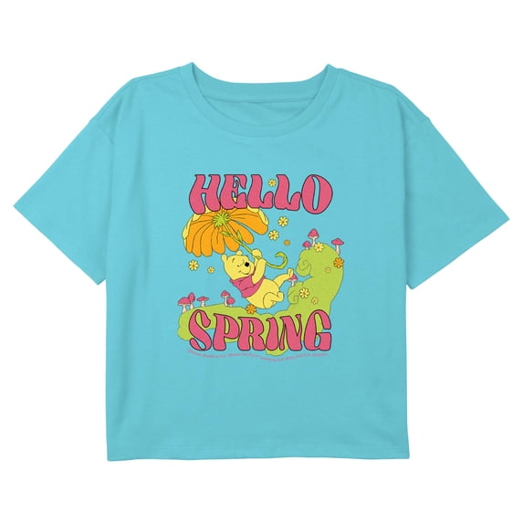 Girl's Winnie the Pooh Hello Colorful Spring Graphic Cropped T-Shirt