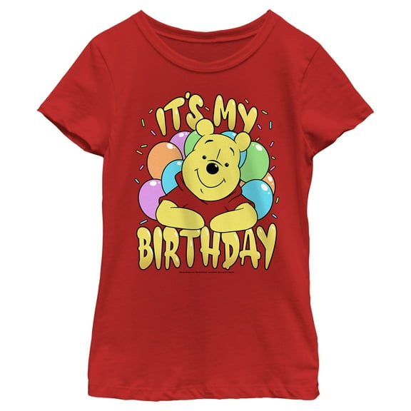 Girl's Winnie the Pooh It's My Birthday  Graphic Tee Red Large