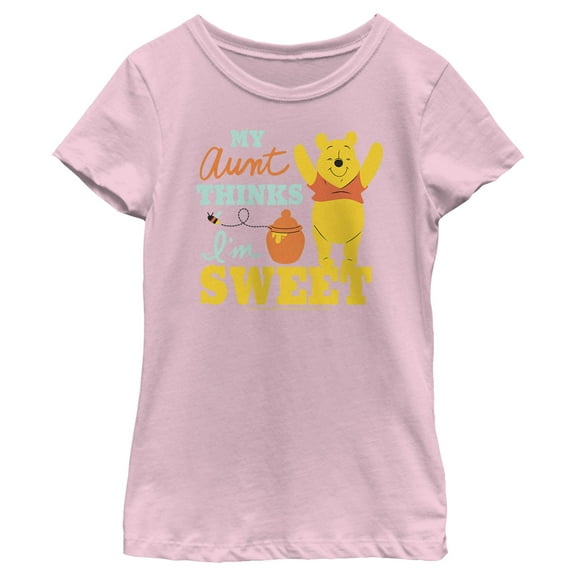 Girl's Winnie the Pooh My Aunt Thinks I'm Sweet  Graphic Tee Light Pink Medium
