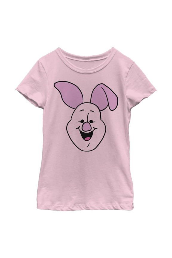 Girl's Winnie the Pooh Piglet Smiling Face Outline Graphic Tee Light Pink Large