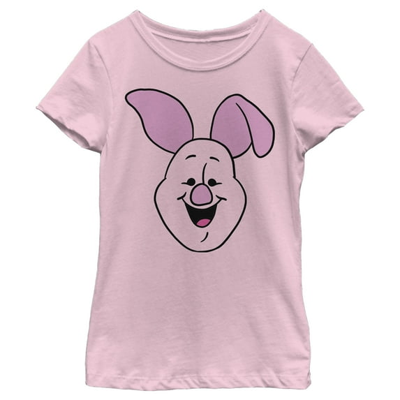 Girl's Winnie the Pooh Piglet Smiling Face Outline Graphic Tee Light Pink X Small