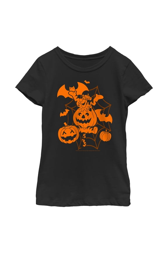 Girl's Winnie the Pooh Pumpkin Tigger Graphic Tee Black Large