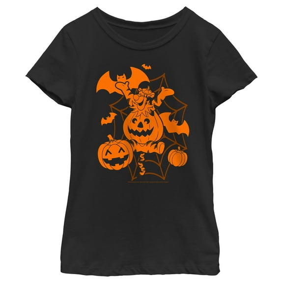 Girl's Winnie the Pooh Pumpkin Tigger  Graphic Tee Black Medium