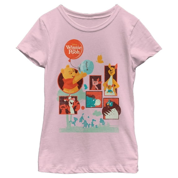 Girl's Winnie the Pooh Retro Character Panels Graphic Tee Light Pink Medium