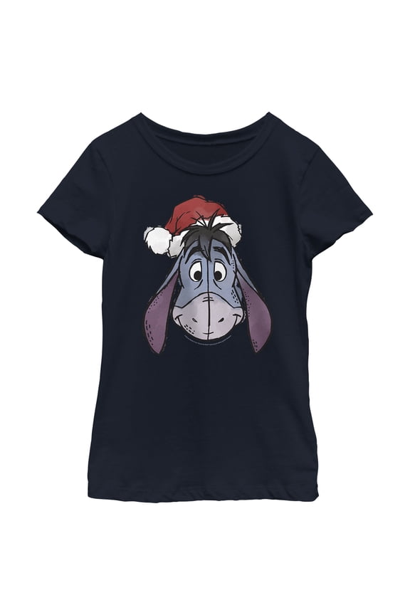 Girl's Winnie the Pooh Santa Eeyore  Graphic Tee Navy Blue X Small