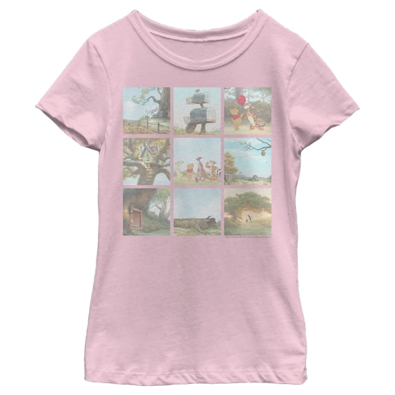 Girl's Winnie the Pooh Scene Panels Graphic Tee Light Pink Medium