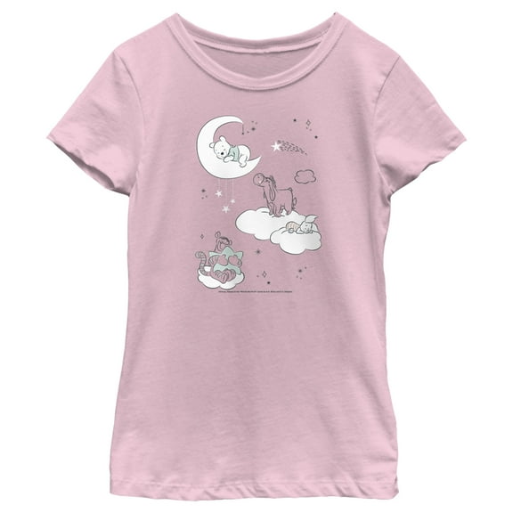 Girl's Winnie the Pooh Sleepy in the Night Sky  Graphic Tee Light Pink X Large