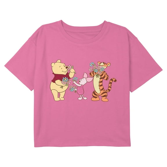 Girl's Winnie the Pooh Smell the Flowers Graphic Cropped T-Shirt